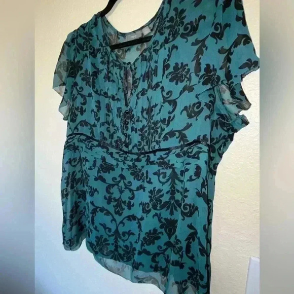 Vintage Apt. 9 Teal & Black Short Sleeve Lightweight Blouse  SIZE XL - Picture 2 of 7